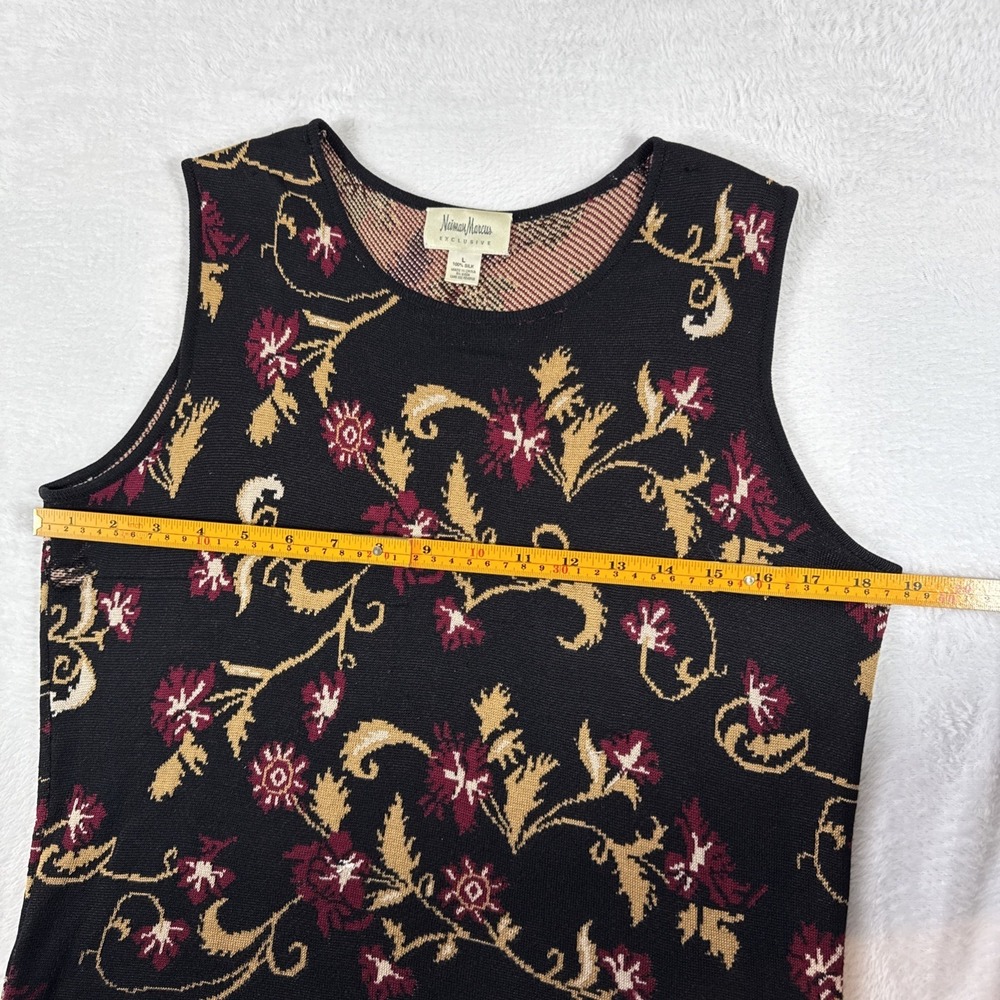 Neiman Marcus Exclusive100% Silk intarsia Floral Sleeveless Sweater‎ Black Large - Picture 6 of 8